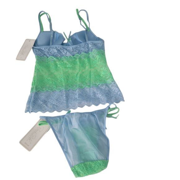 Rene Rofe VINT Y2K Lace Cami Twin Set Pistachio Green Aqua Coquette Fairy SM New - Picture 3 of 10